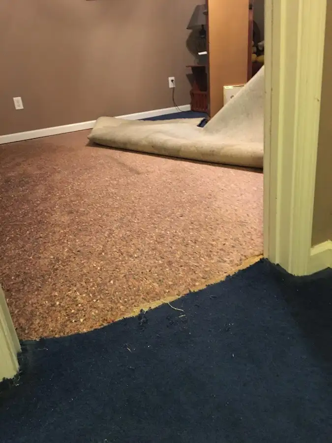Carpet pad removal revealing water damage during Drying & Dehumidification in Northchase